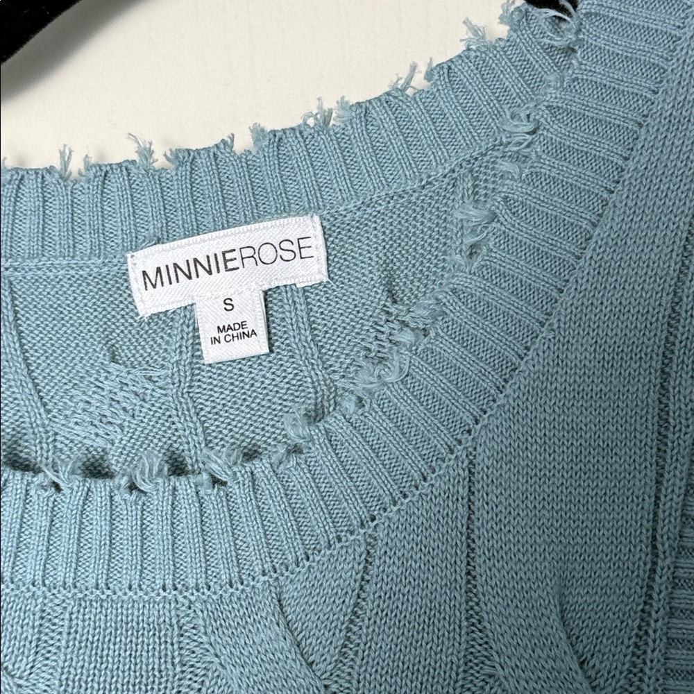 Minnie Rose Stone Washed Distressed Cotton Cable Knit Tank - Picture 2 of 3